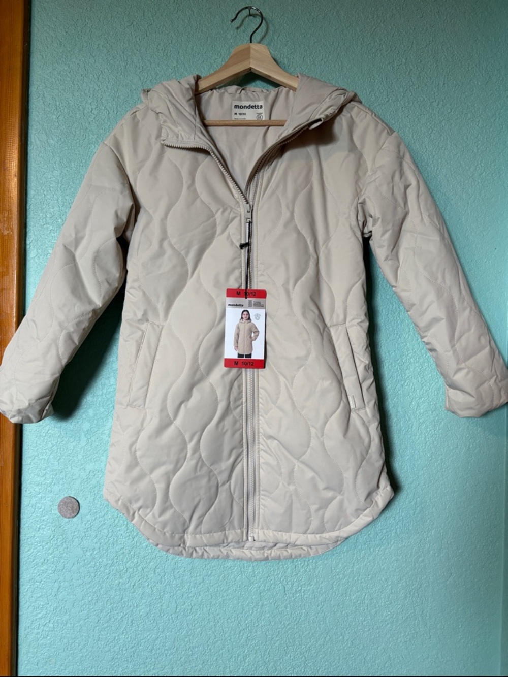 🆕 mondetta youth quilted jacket, cream, M 10/12 - NWT